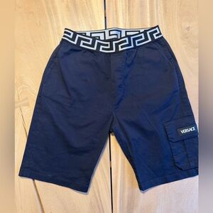 Versace Navy Boy’s Cargo Shorts with Signature Waistband - Size 14